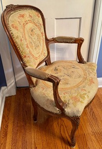 lot 7 image: Antique Needlepoint Accent Arm Chair
