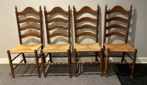 lot 32 image: Four Vintage Ladder Back Chairs
