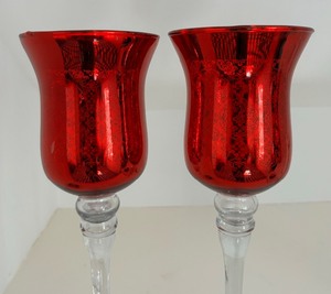 lot 92 image: Pair of Radiant Red Stemmed Candle Holders