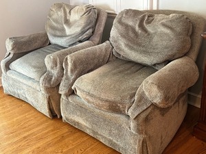 lot 10 image: Pair Jessica Charles Upholstered Chairs