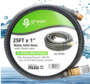lot 303 image: Green Expert 25FT x 1 ID Suction Hose Brass Fittings Check Valve for Shallow Well Pump Water Intake 1 Inch NPT Adapter Easy Installation Full Inlet Hose Kit Irrigation Pump Accessories