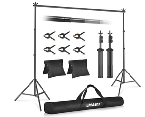 lot 325 image: EMART Backdrop Stand 10x7.8ft(WxH) Photo Studio Adjustable Background Stand Support Kit with 2 Crossbars, 6 Backdrop Clamps,2 Sandbags and Carrying Bag for Parties