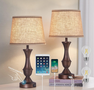 lot 328 image: Luvkczc Table Lamps for Bedrooms Set of 2, Touch Bedside Lamps with USB Charging Ports