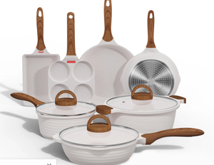 lot 339 image: JEETEE Pots and Pans Set Nonstick White Granite Induction Cookware Sets 13 Pieces