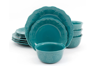 lot 439 image: The Pioneer Woman Cowgirl Lace 12-Piece Dinnerware Set, Teal