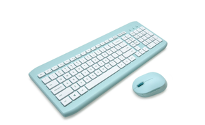 lot 445 image: onn. Wireless Keyboard and Compact Mouse with Dual-Connectivity, 2.4 GHz Wireless USB Receiver, Blue