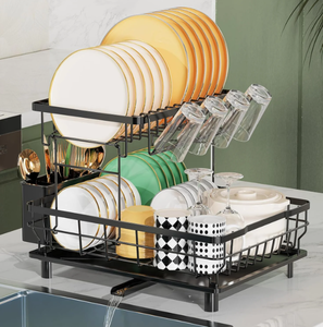 lot 456 image: 2-Tier Stainless Steel Dish Drying Rack with Drainboard, Utensil Holder - For Kitchen Counter