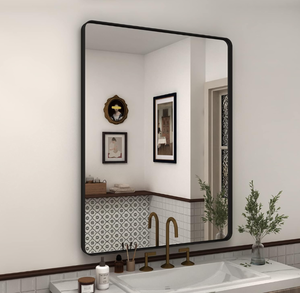 lot 57 image: Black Matte Bathroom Mirror, Rectangle Framed Vanity Mirror for Wall, Rounded Corner