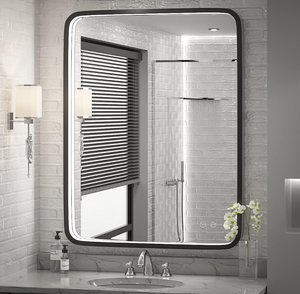 lot 62 image: LED Bathroom Mirror with Light, Black Metal Frame Mirror