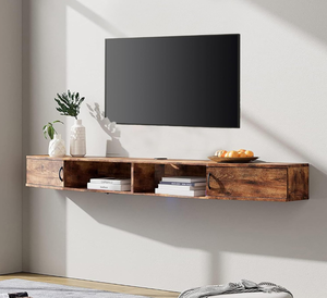 lot 67 image: WAMPAT Floating TV Shelf with Charging Station, Wall Mounted TV Stand