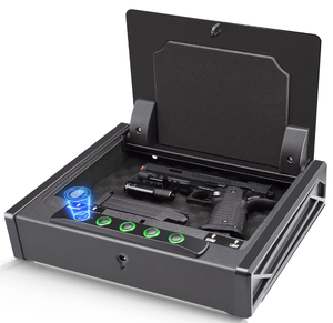 lot 93 image: SOULYI Biometric Fingerprint Gun Safe for 3 Pistols Safe DOJ Certified with 3 Quick Access Handgun Safe