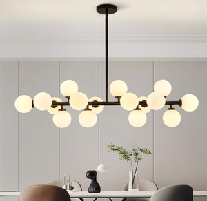 lot 99 image: Dining Room Chandelier Over Table Black Globe Chandelier Milky White Glass Globe Lampshade