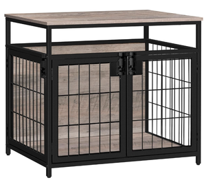 lot 131 image: HOOBRO Dog Crate Furniture, Wooden Dog Crate, Dog Kennels Indoor with 3 Doors