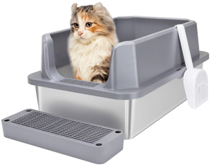 lot 342 image: RIZZARI Stainless Steel Cat Litter Box, Semi-Enclosed Litter Box with Raised Edges