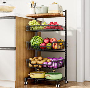lot 385 image: HapiRm 5 Tier Fruit Basket Kitchen Storage Cart, Adjustable Fruit and Vegetable Basket