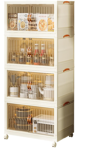lot 393 image: LOT OF 4 Storage Bins with Lids and Doors, Plastic Stackable Storage Bins Open Front