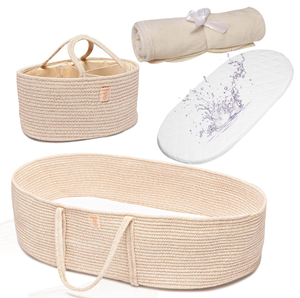 lot 394 image: 4PCS Trendy Baby Changing Basket- Unisex Baby Moses Basket Set