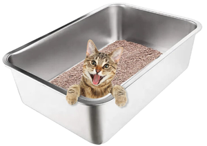 lot 457 image: Stainless Steel Cat Litter Box With High Sides - Never Absorbs Odor, Stains or Rusts