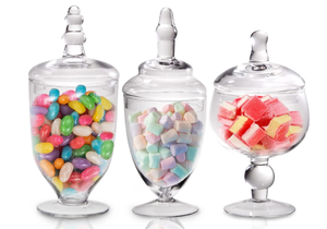 lot 471 image: Baderke 3 Pcs Clear Glass Apothecary Jars with Lids
