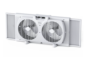 lot 586 image: shinic 3-Speed Twin Window Fan with Removable Bug Screen,Fully Assembled