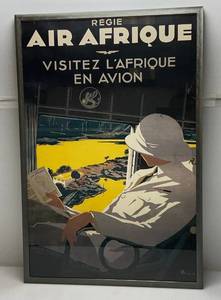 lot 1 image: Vintage Wartime Poster AIR AFRIQUE 27 x 41 Framed Behind Glass