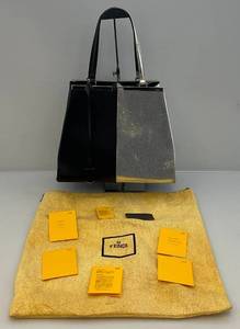 lot 2 image: EST. $850.00 - $1,150.00 FENDI BlackSilver Leather Large 3Jours Tote Bag With ID Card & Dust Bag (Has Some Scuffs And Scratches On Silver) INSIDE VERY CLEAN