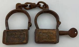 lot 3 image: Antique 1800s  Iron Georgetown County Plantation Police Handcuffs (For Woman Or Child)