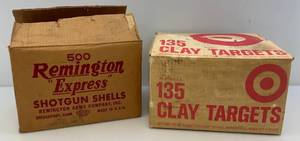 lot 11 image: Vintage Remington Express Shotgun Shells Case & Target Brand Clay Targets Case