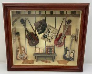 lot 43 image: Vintage Guitar Themed Shadow Box 13 12 x 12