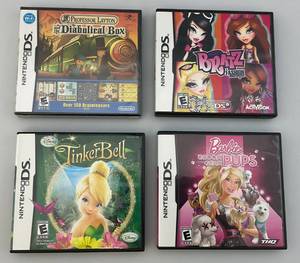 lot 51 image: Vintage Misc. Nintendo DS Games Including BRATZ , Tinker Bell, Barbie (Pre-owned) & Professor Layton And The Diabolical Box (Factory Sealed)