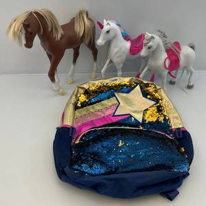 lot 83 image: Vintage Toy Horse And Magic Sequin Back Pack