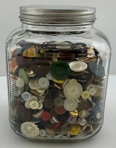 lot 105 image: Misc. Vintage Buttons In Large Jar 6 x 6 x 8