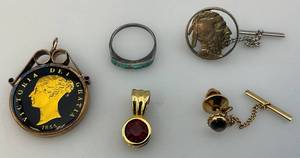 lot 117 image: 14K Marked Tie Pin 2.73 (Grams Overall) & Misc. Vintage Jewelry