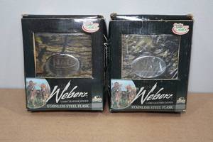 lot 56 image: 2 Stainless Steel Flasks with Camo Leather
