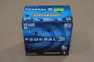 lot 160 image: 25 Federal 12 Gauge 2-34 4 Steel Shot Shotshells