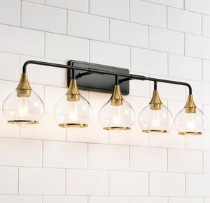 lot 4 image: Hahzt Black and Gold 5-Light Vanity Light 32 Wall Sconce