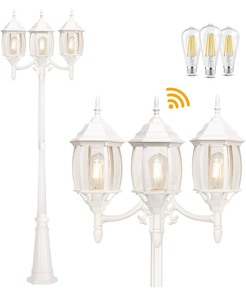 lot 9 image: Dusk to Dawn Outdoor Sensor 3-Light Lamp Post -White