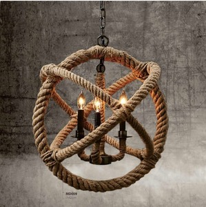 lot 106 image: Vintage Style 3-Light Hemp Rope Ball Chandelier