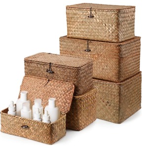 lot 113 image: 6-Piece Wicker Storage Baskets -Dark Brown