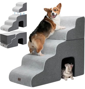lot 118 image: Garnpet 5-Step Fleece High Density Foam Pet Stairs with Tunnel