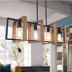 lot 48 image: 35.4 Kitchen Island Light 4-Light -Wood & Matte Black Finish
