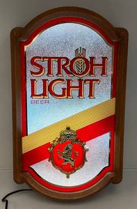 lot 50 image: Original Vintage 1986 Stroh Light Beer 10x18 3D Bar Sign (Works)