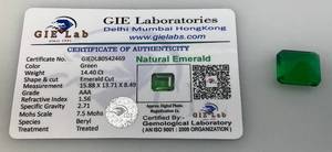 lot 103 image: GIE Labs Natural Emerald 14.40 CT With COA Card (LAB CREATED)