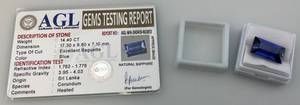 lot 108 image: AGL Labs Natural Sapphire 14.40 CT With COA Card (LAB CREATED)
