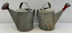 lot 158 image: Vintage Galvanized Watering Cans