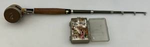 lot 182 image: Vintage Telescoping Fly Rod & Vintage Flies