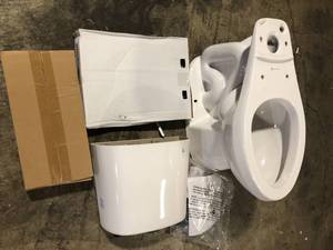 Glacier Bay Power Flush 12 inch Rough In Two-Piece 1.28 GPF Single Flush Elongated Toilet in White Seat Included Customer Returns See Pictures