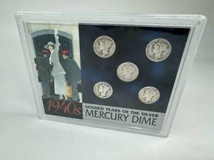 5pc Mercury Dimes in frame