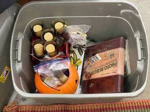 lot 23 image: Sterilite Storage Bin with Mixed Household Items
