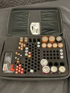 lot 35 image: Battery Organizer with BT-168 Battery Tester and Assorted Batteries